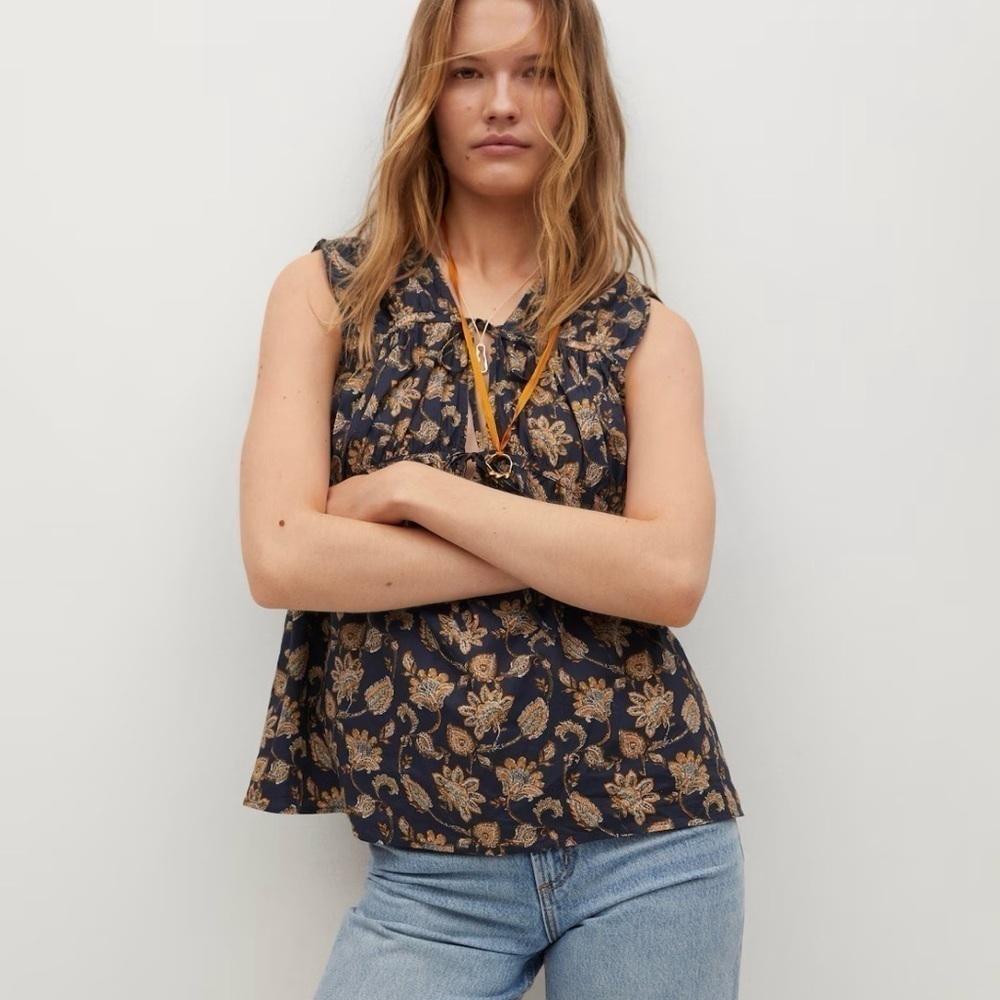 Mango Printed Cotton Blouse. Size Small. NWT